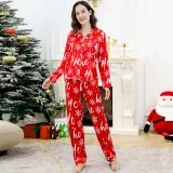 Women Two Pieces Fabric Cotton Pajamas HO HO Snowflake Christmas Sleepwear Set