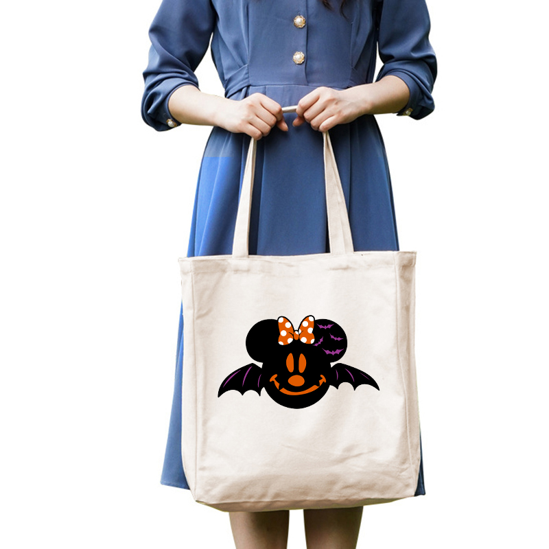 Halloween Eco Friendly Cartoon Cute Mouse Bat Handle Canvas Tote Bag