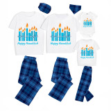 Christmas Matching Family Pajamas Happy Hanukkah Candles Blue Short Pajamas Set