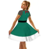 Women Christmas A-Line Short Sleeve Round Neck Elf Ugly Dress