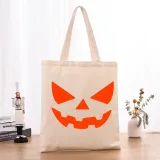 Halloween Eco Friendly Pumpkins Devil Mask Handle Canvas Bottomless Tote Bag