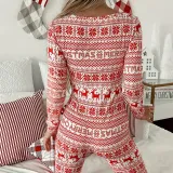 Christams Women HO HO Snowflake Lattice Homewear Christams Jumpsuit