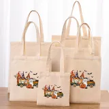 Halloween Eco Friendly Gnomie Jack-o'-lantern Handle Canvas Bottomless Tote Bag