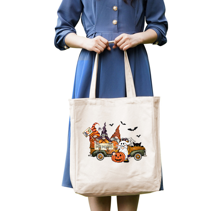 Halloween Eco Friendly Gnomie Jack-o'-lantern Handle Canvas Tote Bag
