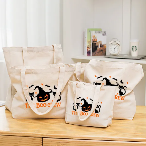 Halloween Eco Friendly The Boo Crew Cat Handle Canvas Tote Bag