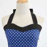 Women Holiday Polka Dot A-line Bow Tie Halter Dress