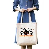 Halloween Eco Friendly The Boo Crew Cat Handle Canvas Tote Bag
