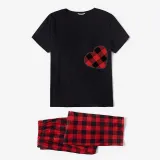 Christmas Matching Family Pajamas Red Plaid Heart Black Pajamas Set