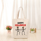 Halloween Eco Friendly Happy Halloween Skeleton Handle Canvas Tote Bag