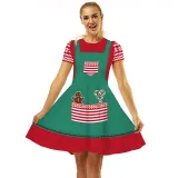 Women Christmas A-Line Short Sleeve Round Neck Elf Ugly Dress