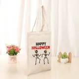 Halloween Eco Friendly Happy Halloween Skeleton Handle Canvas Bottomless Tote Bag