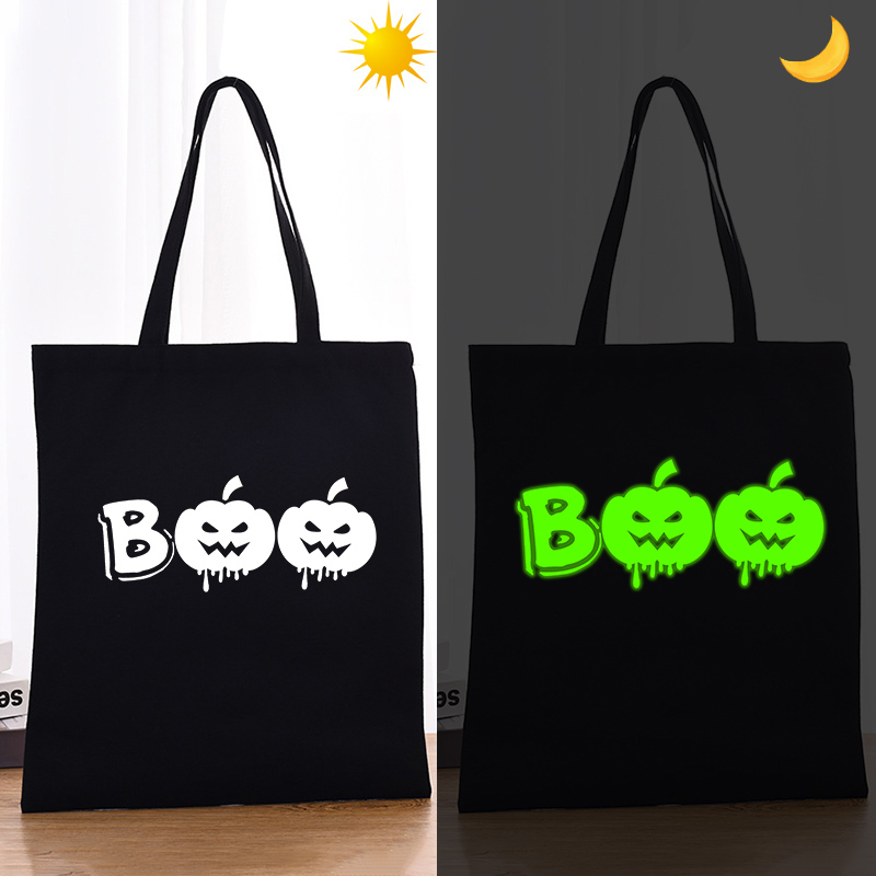 Halloween Eco Friendly Luminous Boo Crew Handle Canvas Tote Bag