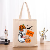 Halloween Eco Friendly Gost Pumpkin Basket Handle Canvas Bottomless Tote Bag