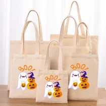 Halloween Eco Friendly BOO Pumpkins Ghost Handle Canvas Bottomless Tote Bag