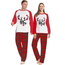 Couple Matching Christmas Pajamas Mr. & Mrs. Antler Loungwear Green Pajamas Set