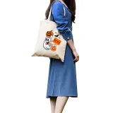 Halloween Eco Friendly Gost Pumpkin Basket Handle Canvas Bottomless Tote Bag