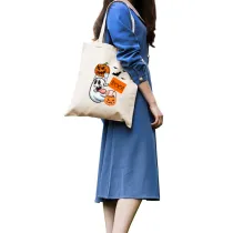 Halloween Eco Friendly Gost Pumpkin Basket Handle Canvas Bottomless Tote Bag