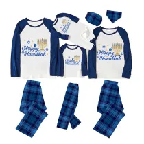 Christmas Matching Family Pajamas Happy Hanukkah Candlestick Blue Pajamas Set