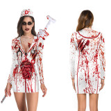 Women Halloween Costume Long Sleeve Spider Web Prints Cosplay Mini Dress