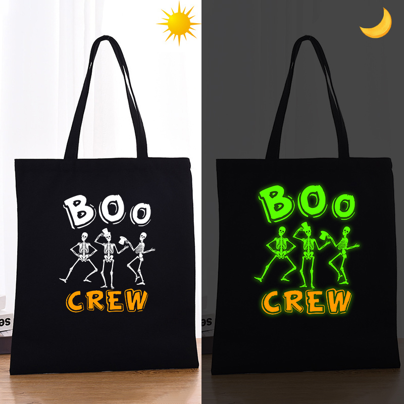 Halloween Eco Friendly Luminous Boo Skeleton Crew Handle Canvas Tote Bag