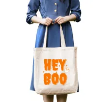 Halloween Eco Friendly Hey Boo Handle Canvas Tote Bag