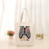 Halloween Eco Friendly Skeleton Ribcage Handle Canvas Tote Bag