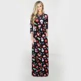 Women Long Sleeve Reindeer Christmas Tree Prints Ugly Maxi Dress