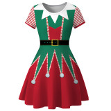 Women Christmas A-Line Short Sleeve Round Neck Elf Dress
