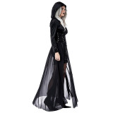 Women Halloween Witches Cosplay Sorceress Costume Mesh Mini Dress with Cape