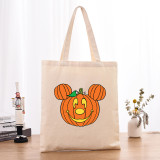 Halloween Eco Friendly Cartoon Jack-o'-lantern Handle Canvas Bottomless Tote Bag
