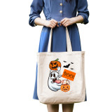 Halloween Eco Friendly Gost Pumpkin Basket Handle Canvas Tote Bag