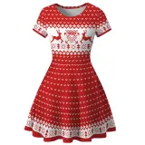 Women Christmas A-Line Short Sleeve Round Neck Elf Ugly Dress