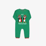 Christmas Matching Family Pajamas Funny No Peeking Penguins Green Stripes Pajamas Set