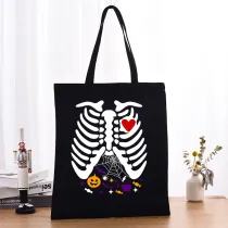 Halloween Eco Friendly Skeleton Ribcage Handle Canvas Bottomless Tote Bag