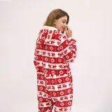 Women Snowflake Reindeer Cotton Flannel Hooded Bodysuit Christams Pajamas