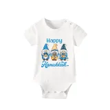 Christmas Matching Family Pajamas Happy Hanukkah Candlestick Gnomies Blue Short Pajamas Set