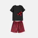 Christmas Matching Family Pajamas Red Plaid Heart Black Pajamas Set