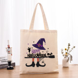 Halloween Eco Friendly Happy Halloween Witch Handle Canvas Bottomless Tote Bag