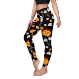 Women Pumpkins Ghost Prints Stretch Slim Yoga Pants Halloween Costume