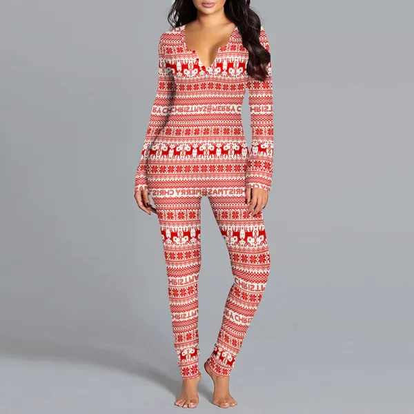 Christams Women HO HO Snowflake Lattice Homewear Christams Jumpsuit