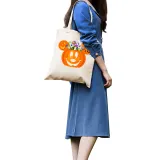Halloween Eco Friendly Jack-o'-lantern Handle Canvas Bottomless Tote Bag