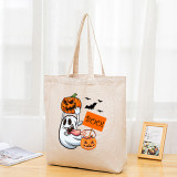 Halloween Eco Friendly Gost Pumpkin Basket Handle Canvas Tote Bag