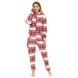 Women Snowflake Reindeer Cotton Flannel Hooded Bodysuit Christams Pajamas