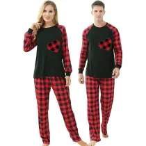 Couple Matching Christmas Pajamas Red Plaids Heart Loungwear Black Pajamas Set