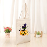 Halloween Eco Friendly The Boo Crew Cat Pumpkins Handle Canvas Bottomless Tote Bag