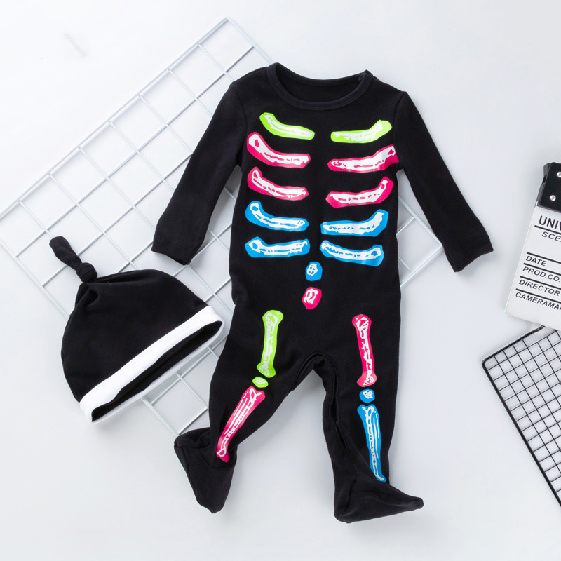 Baby 2 Pieces Luminous Skeleton Halloween Romper Costume with Cap
