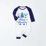 Christmas Matching Family Pajamas Happy Hanukkah Candlestick Snowflakes Gnomies Blue Pajamas Set