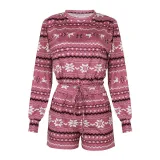 Women Two Pieces Pajamas Christmas Snowflake Long Sleeve Tops And Shorts Christmas Sleepwear Set