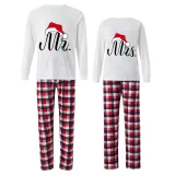 Couple Matching Christmas Pajamas Christmas Hat Mr & Mrs. Loungwear White Pajamas Set