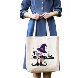 Halloween Eco Friendly Happy Halloween Witch Handle Canvas Tote Bag